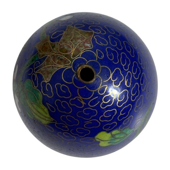 Blue Floral Lotus Cloisonné Decorative Egg Brass Cloud Background + Wooden Stand - Picture 4 of 7